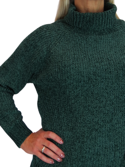 Long Sleeve Chenille Roll Neck Jumper Bottle Green