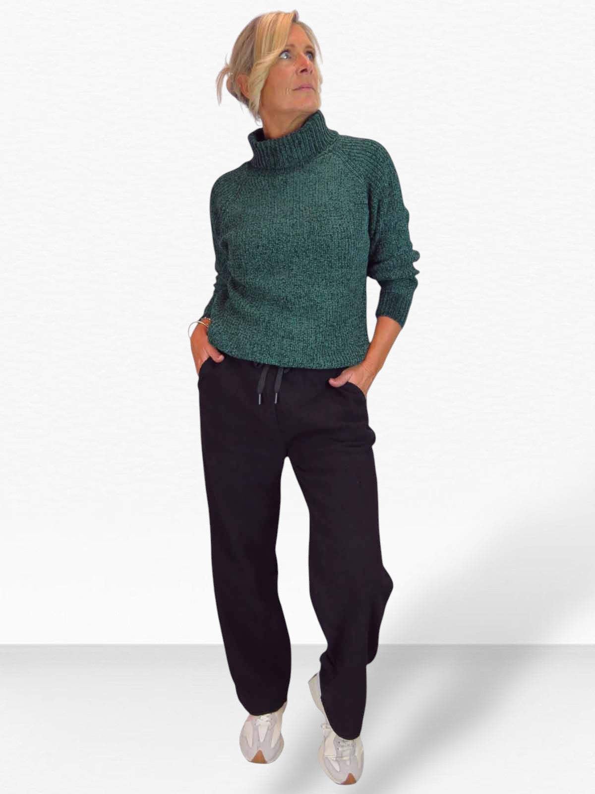 Long Sleeve Chenille Roll Neck Jumper Bottle Green