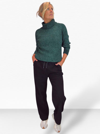 Long Sleeve Chenille Roll Neck Jumper Bottle Green