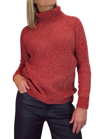 Long Sleeve Chenille Roll Neck Jumper Rust