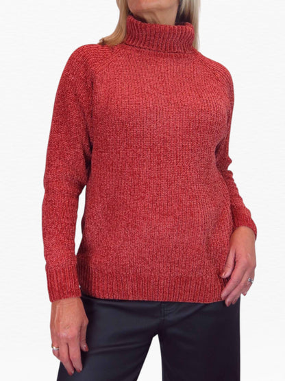 Long Sleeve Chenille Roll Neck Jumper Rust
