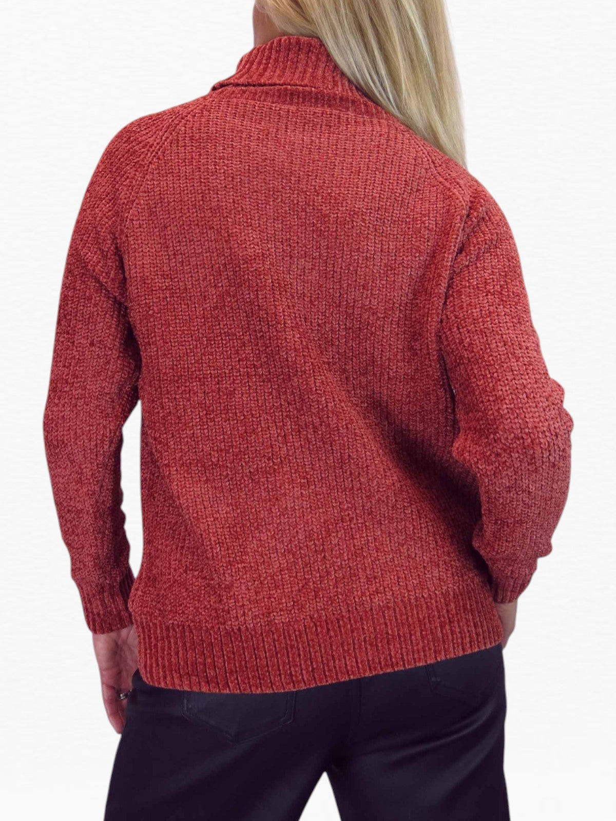 Long Sleeve Chenille Roll Neck Jumper Rust