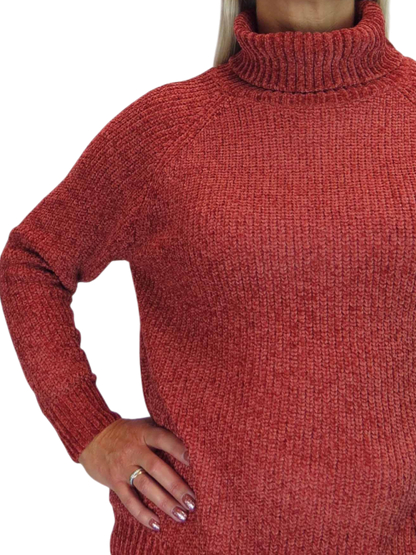 Long Sleeve Chenille Roll Neck Jumper Rust