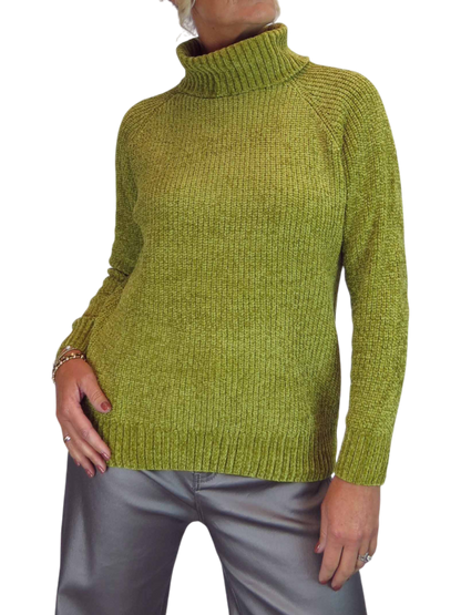 Long Sleeve Chenille Roll Neck Jumper Lime Green