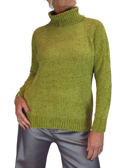 Long Sleeve Chenille Roll Neck Jumper Lime Green