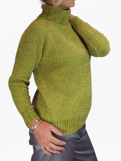 Long Sleeve Chenille Roll Neck Jumper Lime Green