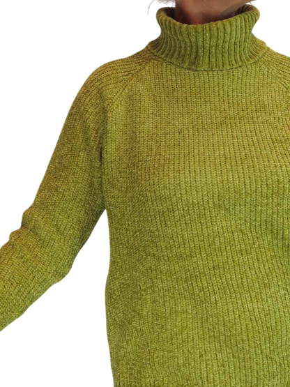 Long Sleeve Chenille Roll Neck Jumper Lime Green