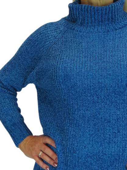 Long Sleeve Chenille Roll Neck Jumper Blue