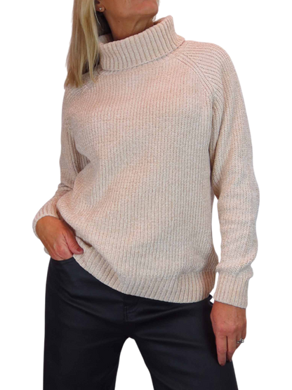 Long Sleeve Chenille Roll Neck Jumper Beige