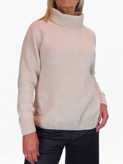 Long Sleeve Chenille Roll Neck Jumper Beige