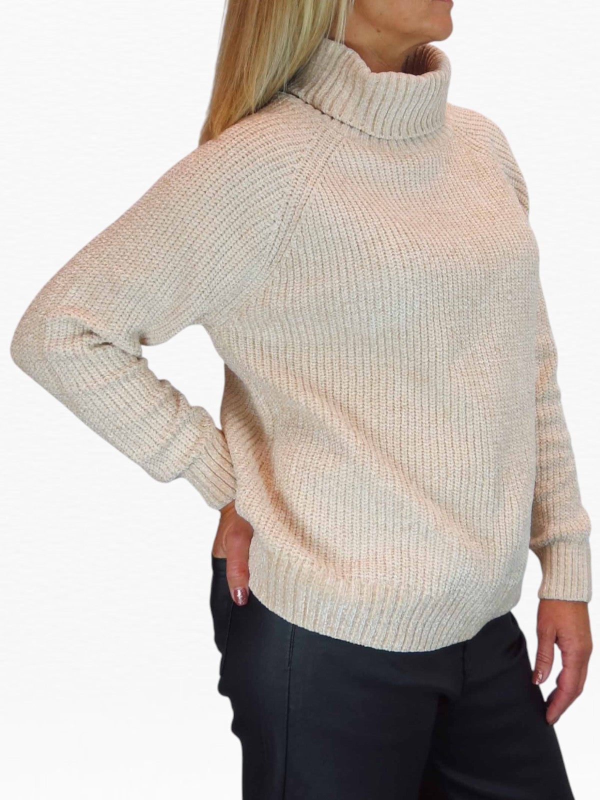 Long Sleeve Chenille Roll Neck Jumper Beige