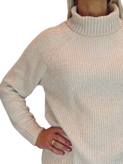 Long Sleeve Chenille Roll Neck Jumper Beige
