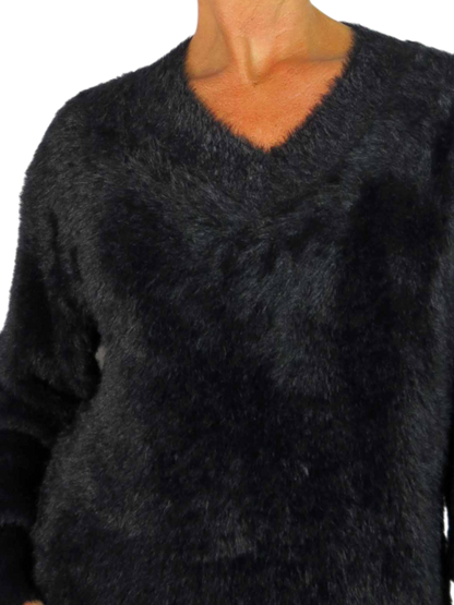 Long Sleeve V Neck Jumper Dress Black
