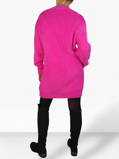 Long Sleeve V Neck Jumper Dress Pink