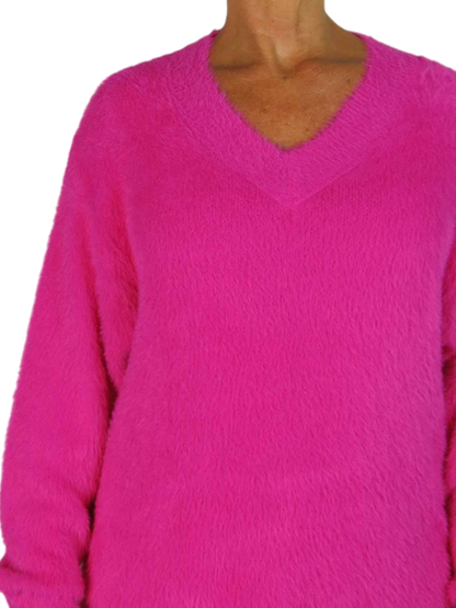 Long Sleeve V Neck Jumper Dress Pink