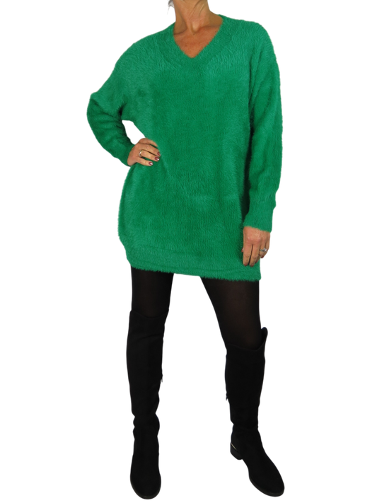 Long Sleeve V Neck Jumper Green
