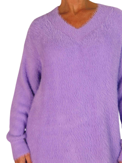 Long Sleeve V Neck Jumper Lilac