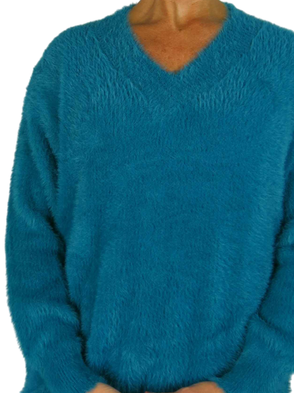Long Sleeve V Neck Jumper Dress Teal
