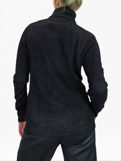 Long Sleeve Roll Neck Jumper Fluffy Knit Black