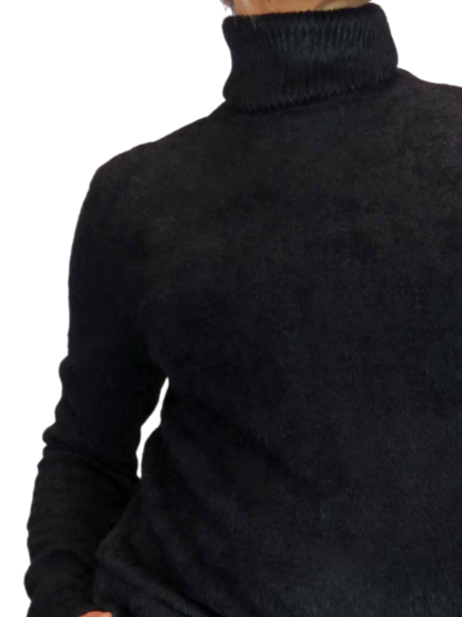 Long Sleeve Roll Neck Jumper Fluffy Knit Black