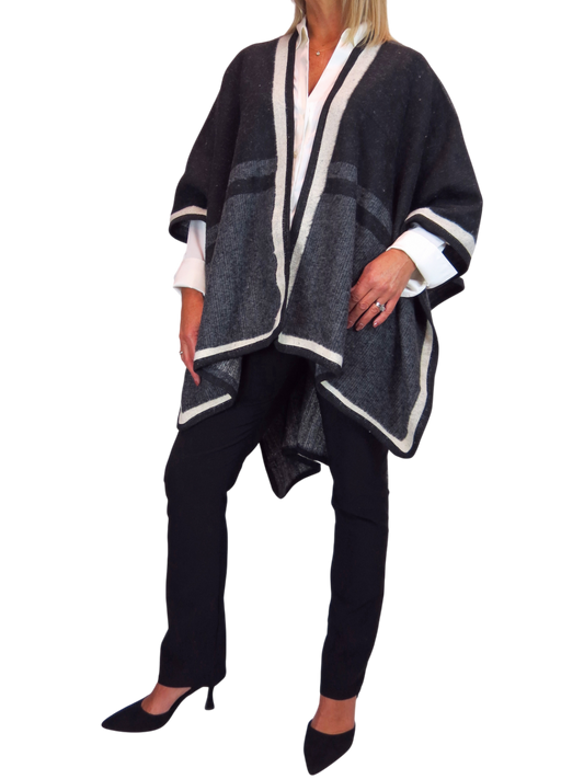 Soft Knitted Longline Knit Poncho Cape Black