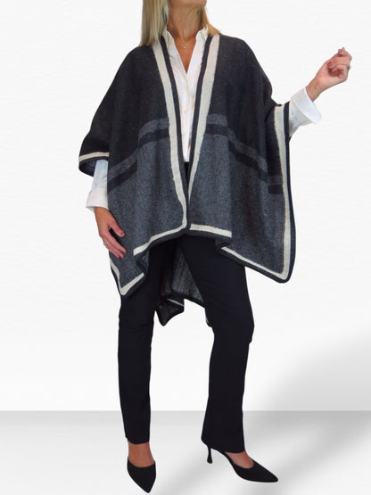 Soft Knitted Longline Knit Poncho Cape Black