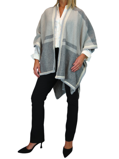Soft Knitted Longline Knit Poncho Cape Grey