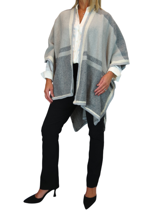Soft Knitted Longline Knit Poncho Cape Grey