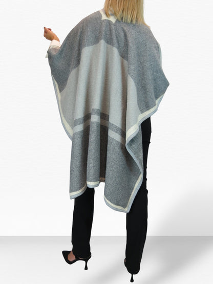 Soft Knitted Longline Knit Poncho Cape Grey