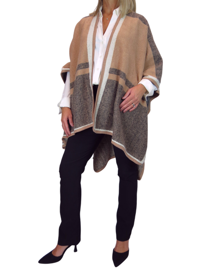 Soft Knitted Longline Knit Poncho Cape Brown