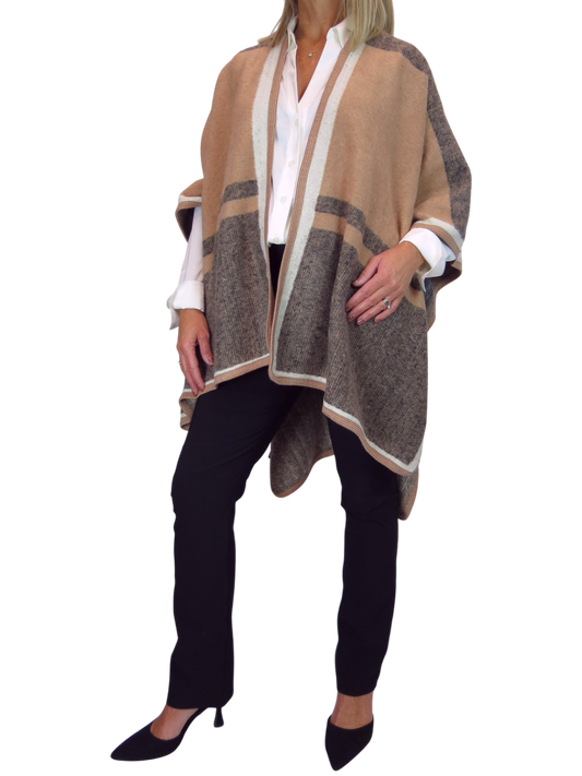 Soft Knitted Longline Knit Poncho Cape Brown