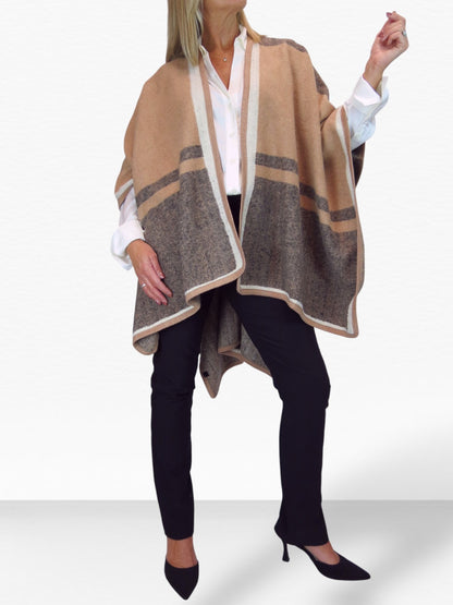 Soft Knitted Longline Knit Poncho Cape Brown