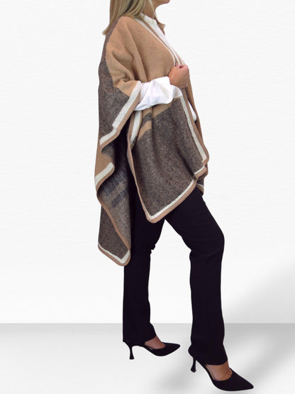 Soft Knitted Longline Knit Poncho Cape Brown