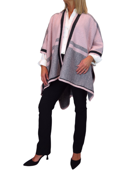 Soft Knitted Longline Knit Poncho Cape Pink