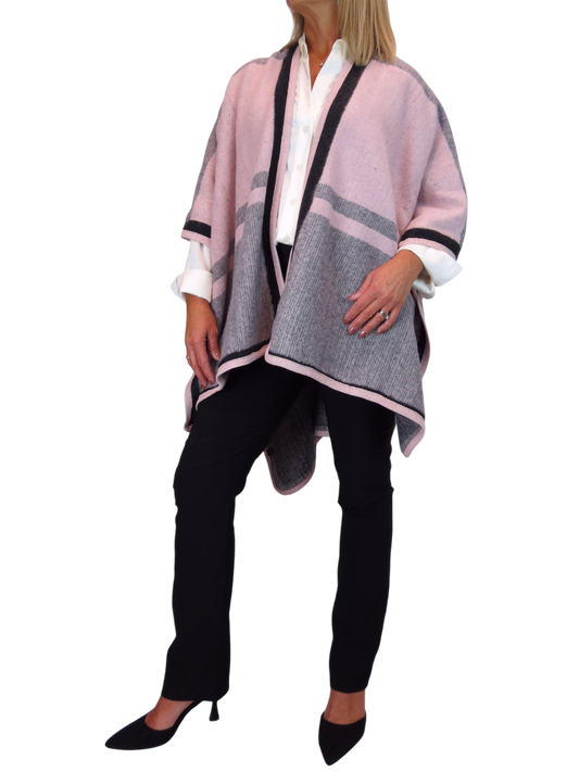 Soft Knitted Longline Knit Poncho Cape Pink