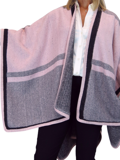 Soft Knitted Longline Knit Poncho Cape Pink