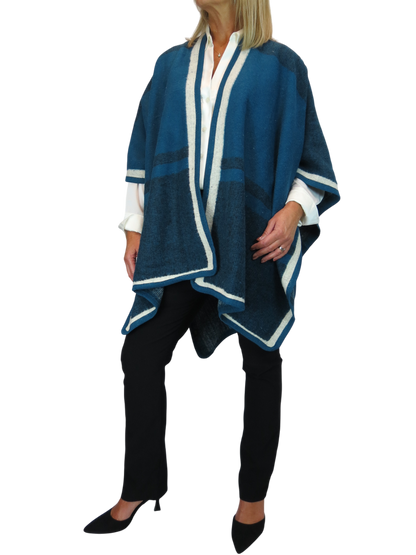 Soft Knitted Longline Knit Poncho Cape Teal