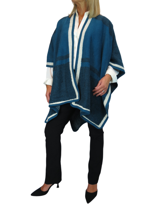 Soft Knitted Longline Knit Poncho Cape Teal