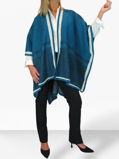 Soft Knitted Longline Knit Poncho Cape Teal