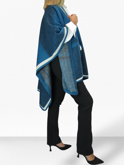 Soft Knitted Longline Knit Poncho Cape Teal