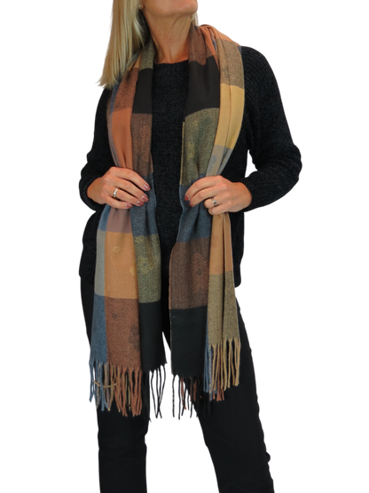 Wool Blend Scarf With Floral Details Brown