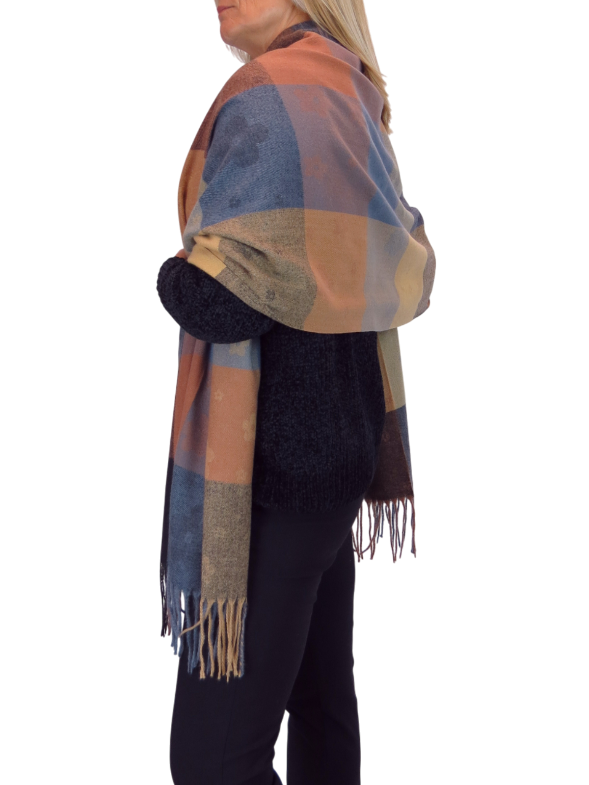 Wool Blend Scarf With Floral Details Brown