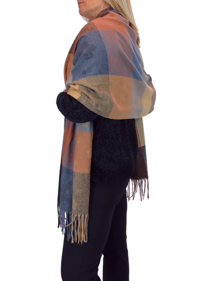 Wool Blend Scarf With Floral Details Brown