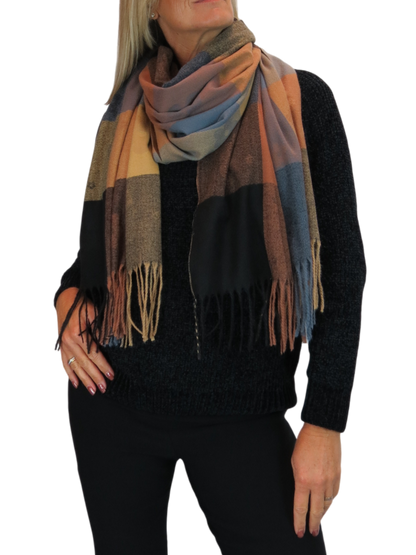 Wool Blend Scarf With Floral Details Brown