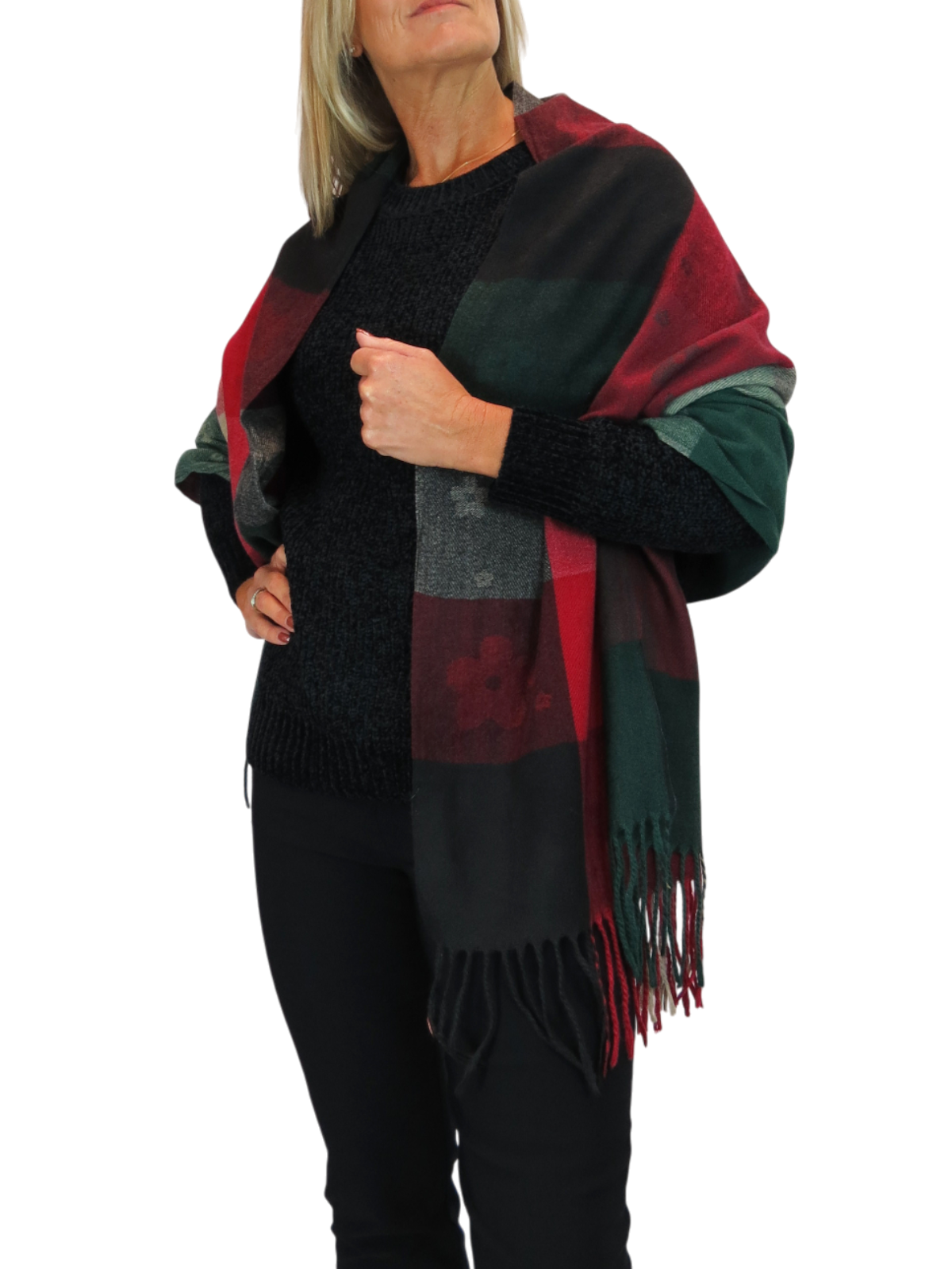 Wool Blend Scarf With Floral Details Bordeaux