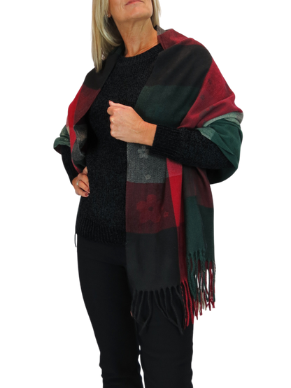 Wool Blend Scarf With Floral Details Bordeaux
