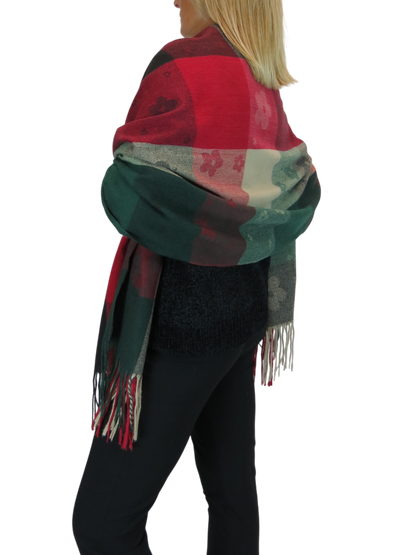 Wool Blend Scarf With Floral Details Bordeaux