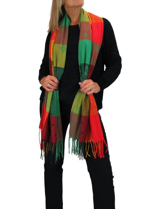 Wool Blend Scarf With Floral Details Green