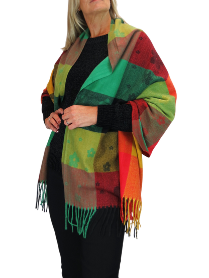 Wool Blend Scarf With Floral Details Green