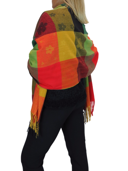 Wool Blend Scarf With Floral Details Green